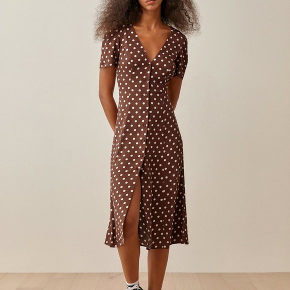 Reformation Locklin Midi Dress - Au Lait (Brown) - Size 0 - Picture 4 of 5